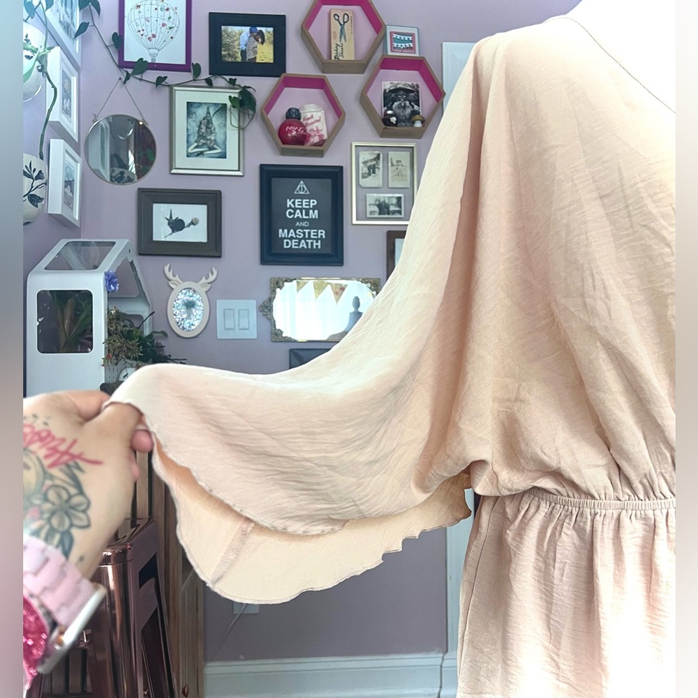 Beige Faux Wrap Dress - Picture 2 of 4